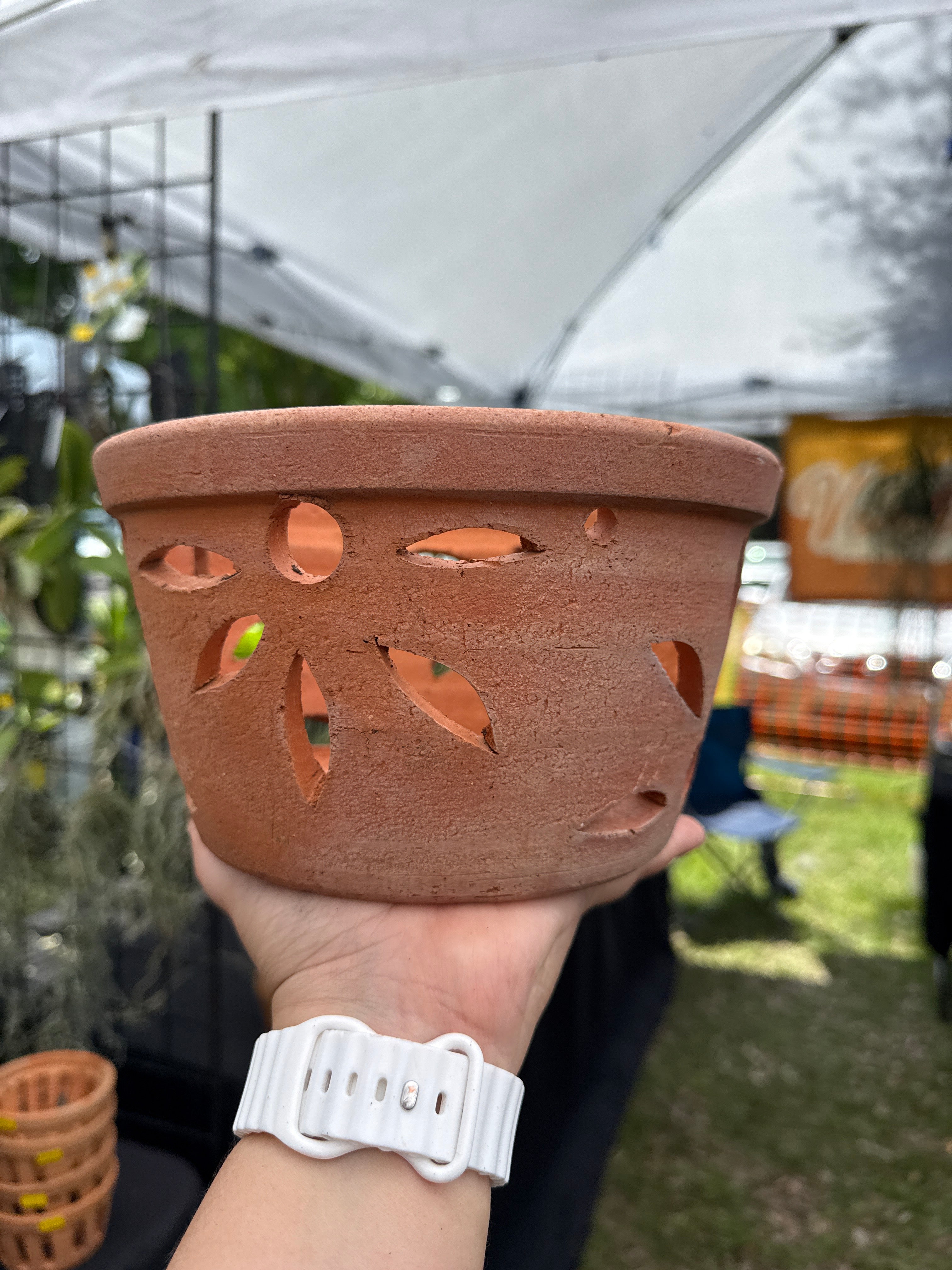 8” Clay Orchid Pots with holes- Various Designs
